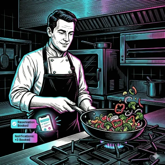 Restaurant owner working in kitchen while business calls go unanswered