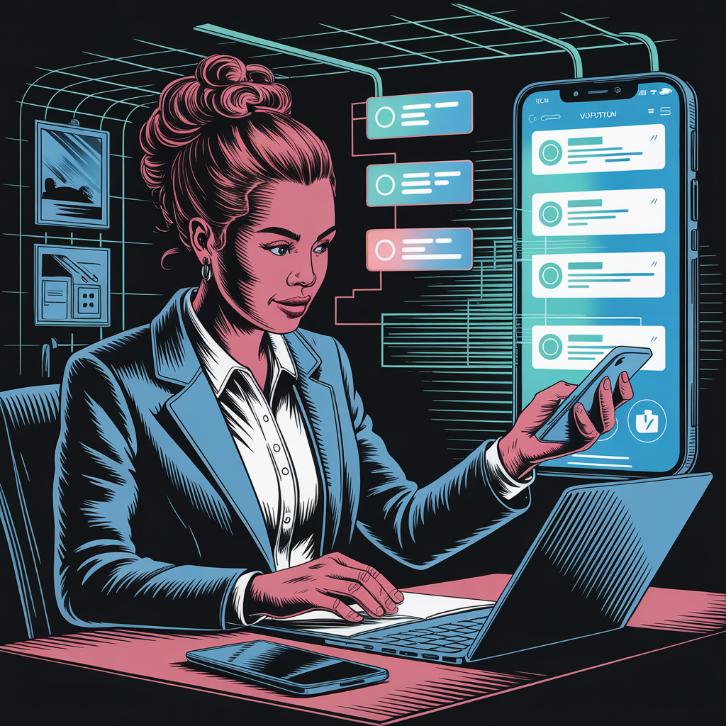Confident professional working with phone in pocket showing notifications being handled automatically