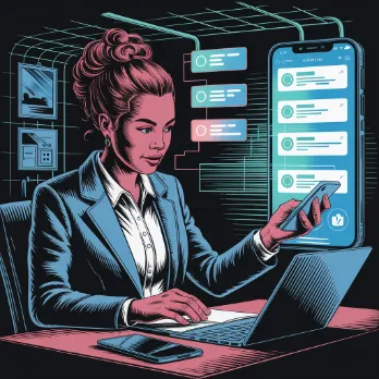 Confident professional working with phone in pocket showing notifications being handled automatically