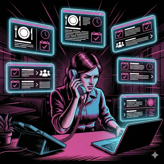 Restaurant host overwhelmed with ringing phones while customers wait to be seated